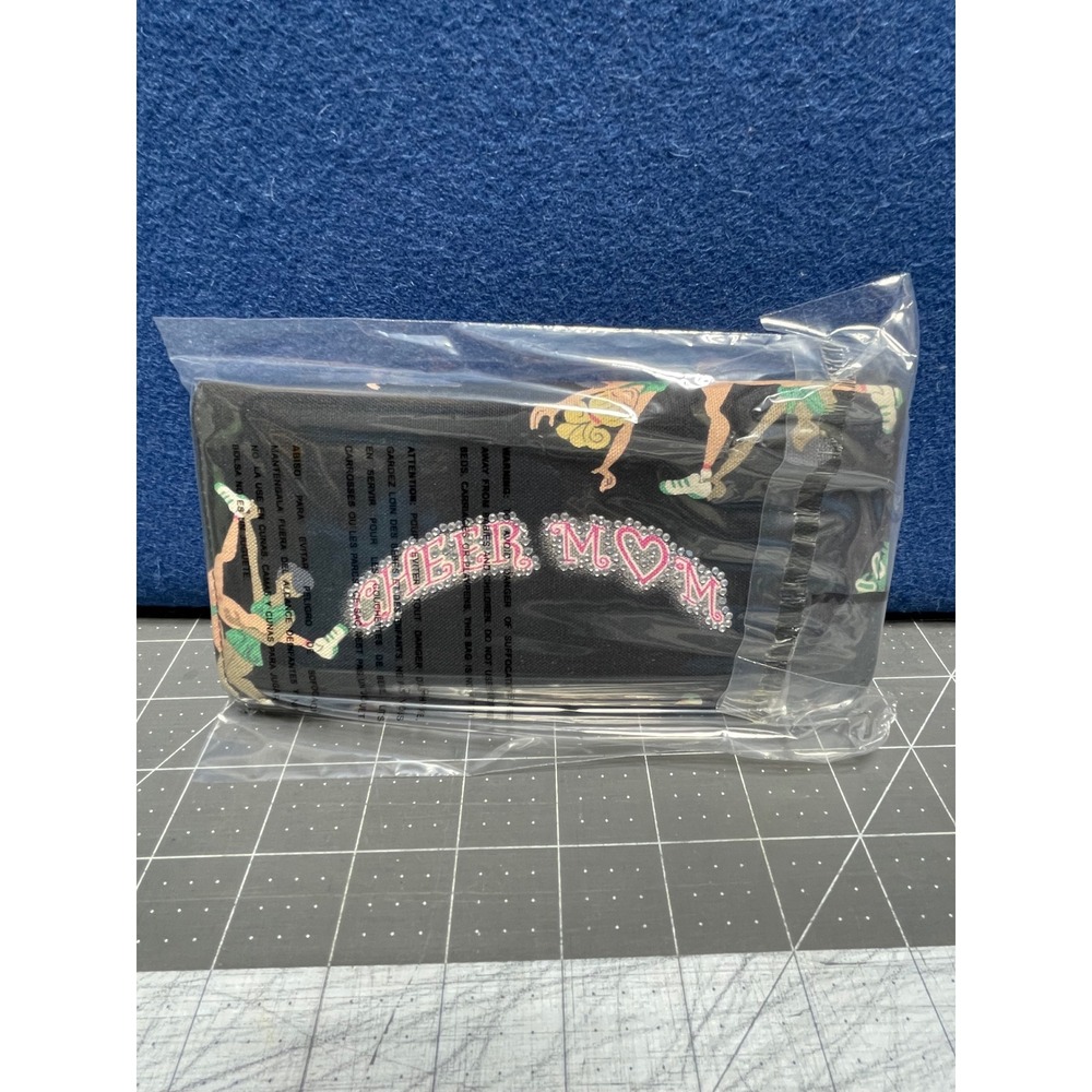 Unbranded Cheer Mom Wallet Black Rhinestone Cheerleader Print Canvas Fold Over